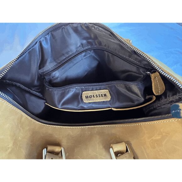 Holssen Tan Leather Travel/Weekend Midsize Bag, Shoulder Strap, Zipper Closure - Picture 4 of 8